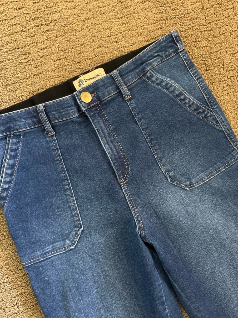 Democracy Dark Blue Flare Jeans with Front Patch Pockets - Picture 2 of 7